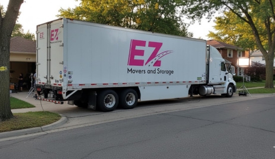 Moving truck in Geneva neighborhood