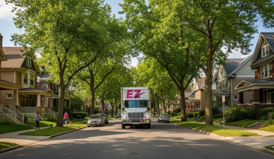 Moving truck on residential street