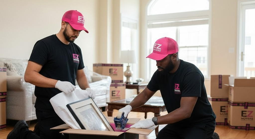 Movers packing boxes